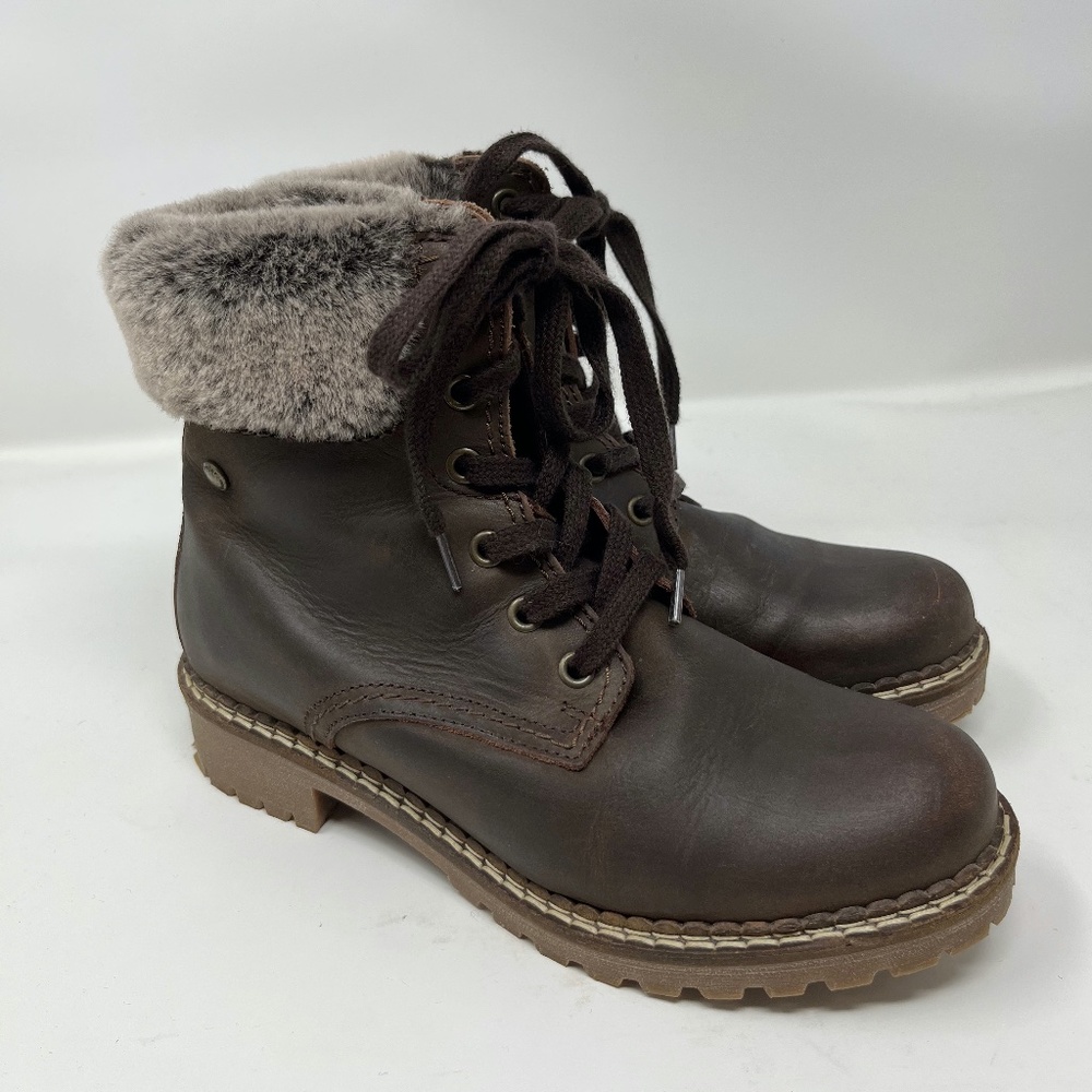 Pajar Leather Faux Fur Lace Up Boots Brown Size 6-6.5